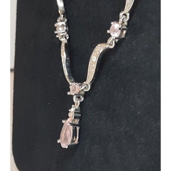 Women's Silver Toned Pink Stone Necklace And Earring Bridal Set - Picture 8 of 16